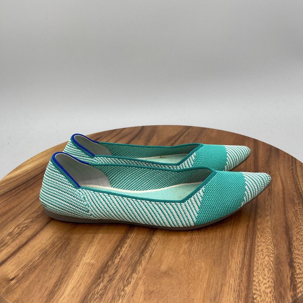 Women’s Turquoise Pointed Toe Knit Rothys Flats